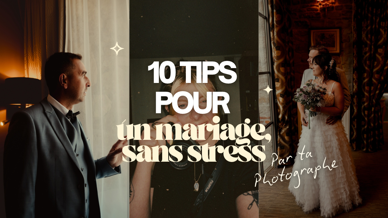 Conseils d'une photographe pour un mariage sans stress, avec un marié en costume près d'une fenêtre et une mariée tenant son bouquet.