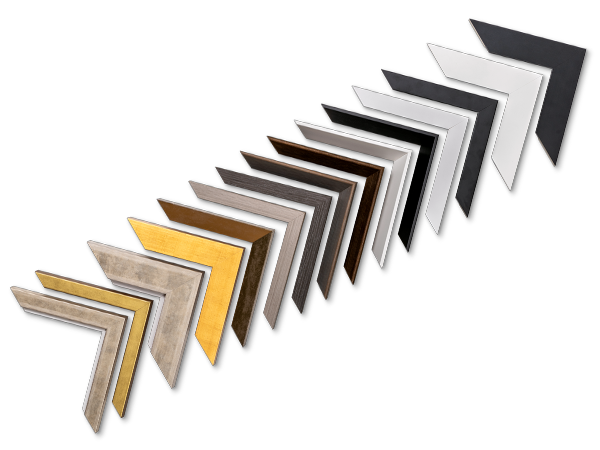 A series of metallic angle brackets arranged in a row with one highlighted in gold color creates a minimalist pattern.