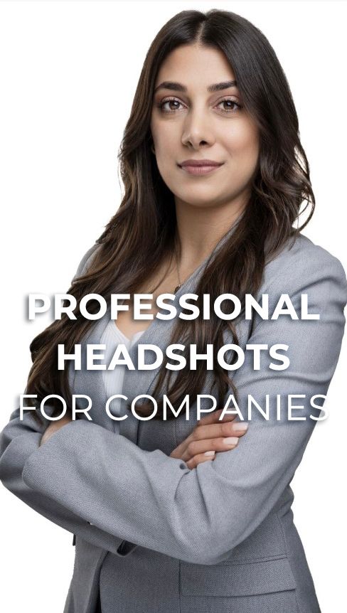 Professional headshot series showing person in gray blazer posing against white background for corporate photos.