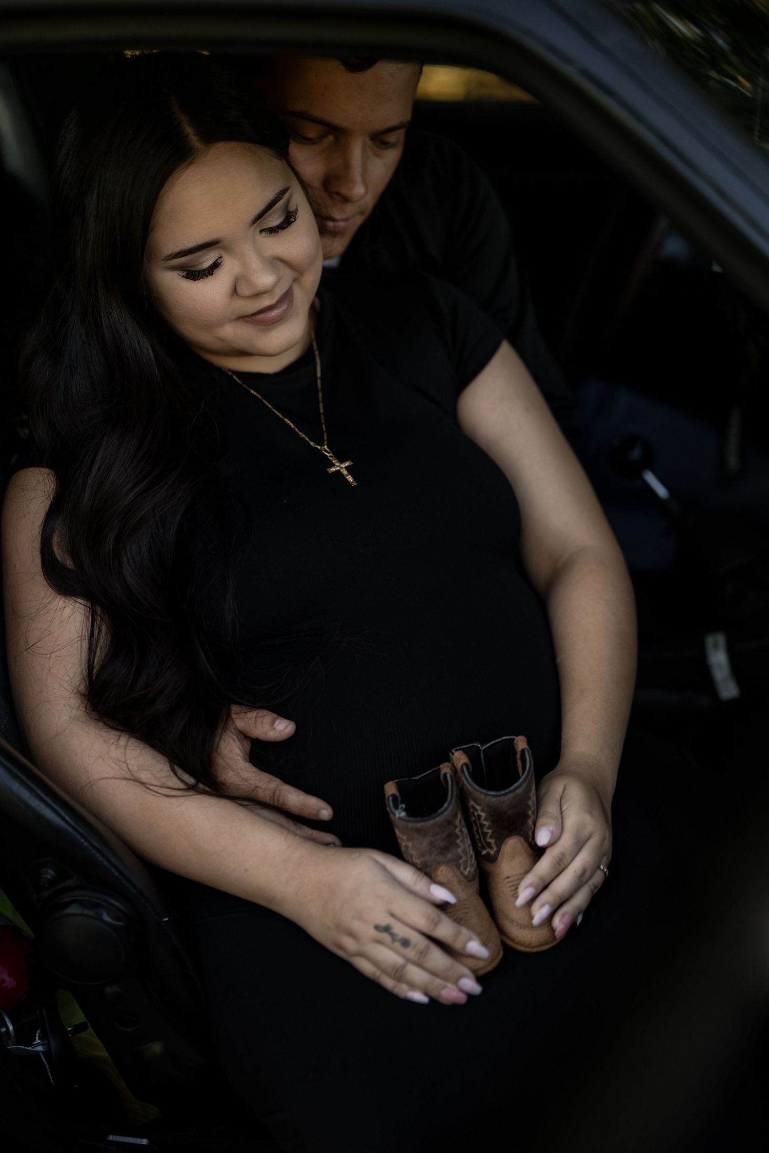 Intimate close-up shots in the interior of a dark vehicle.
