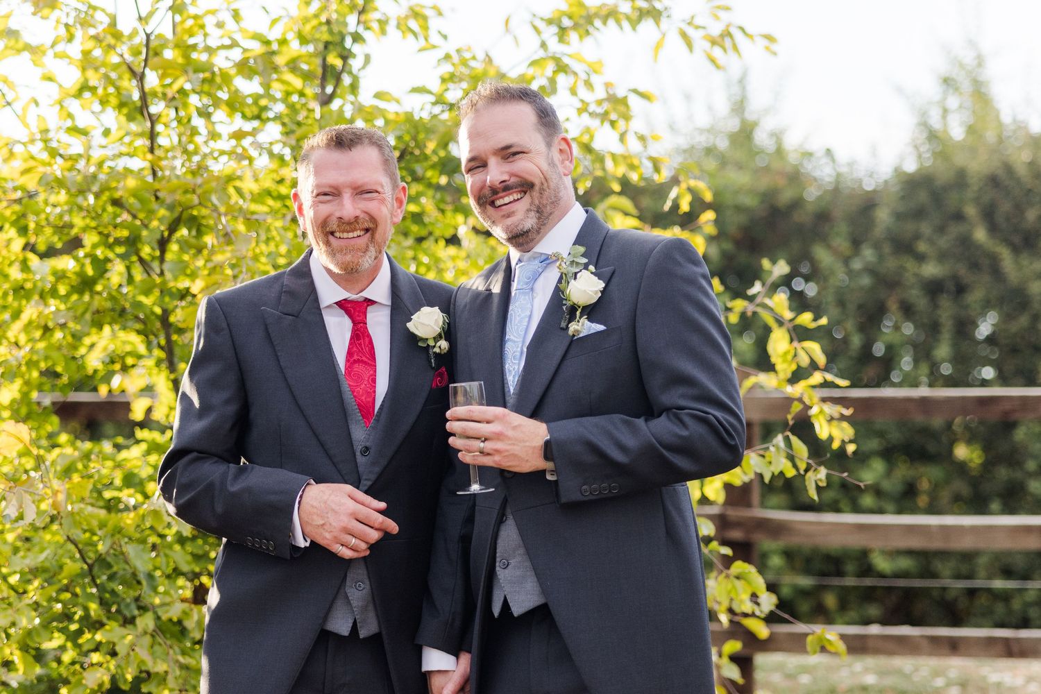 Two grooms at golden hour
