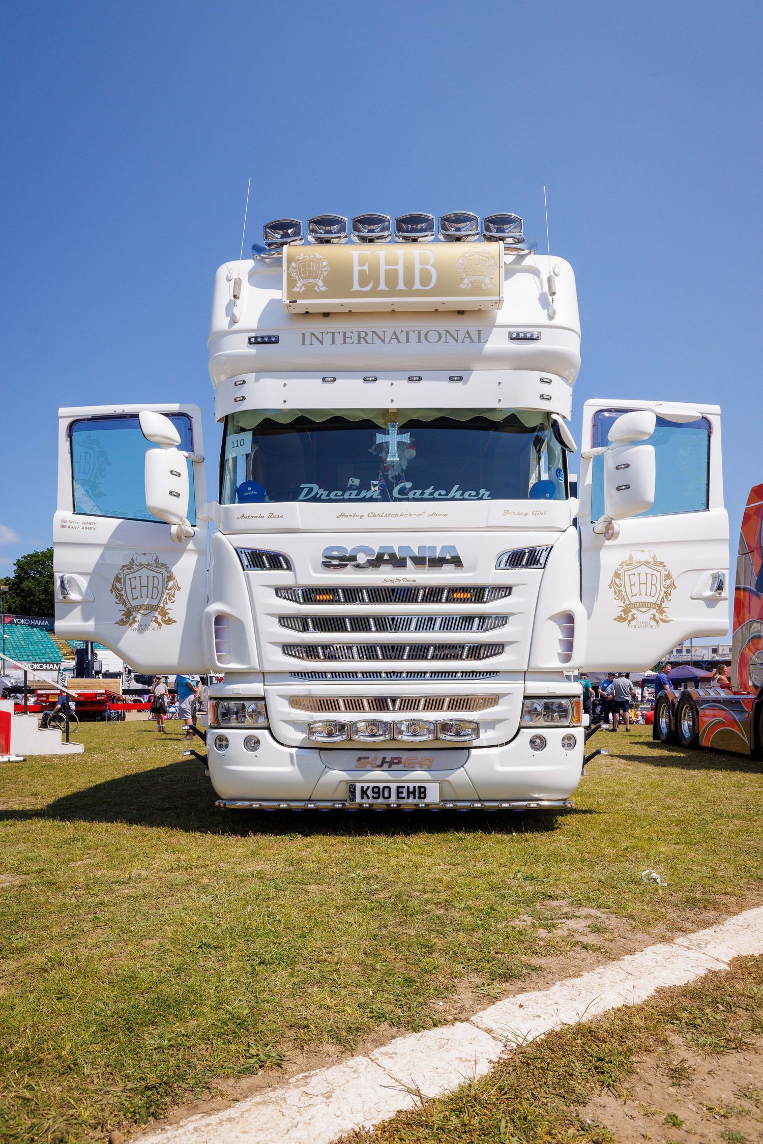 White Scania horse box.