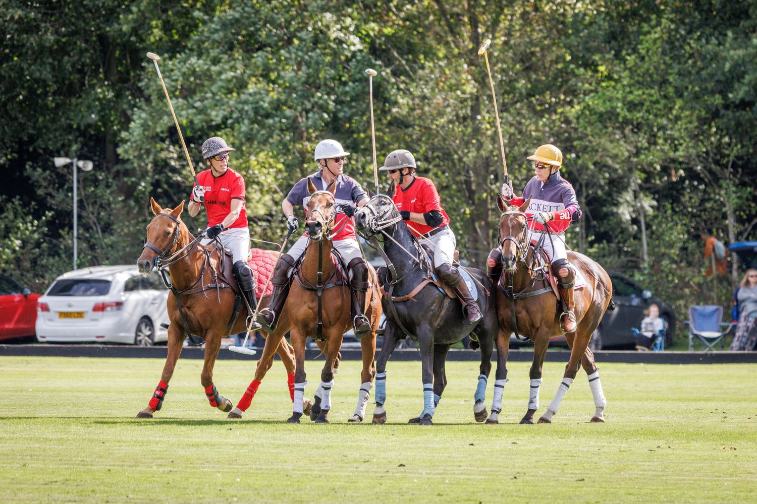 Four Polo ponies and riders