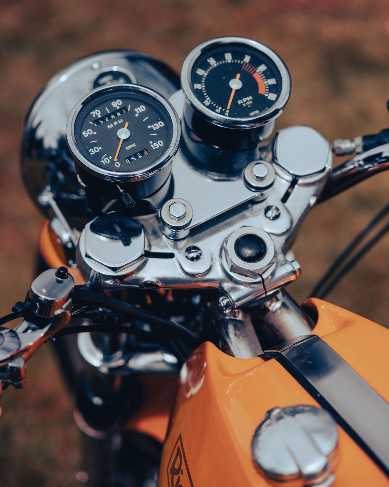 Dials and controls of a classic motorbike