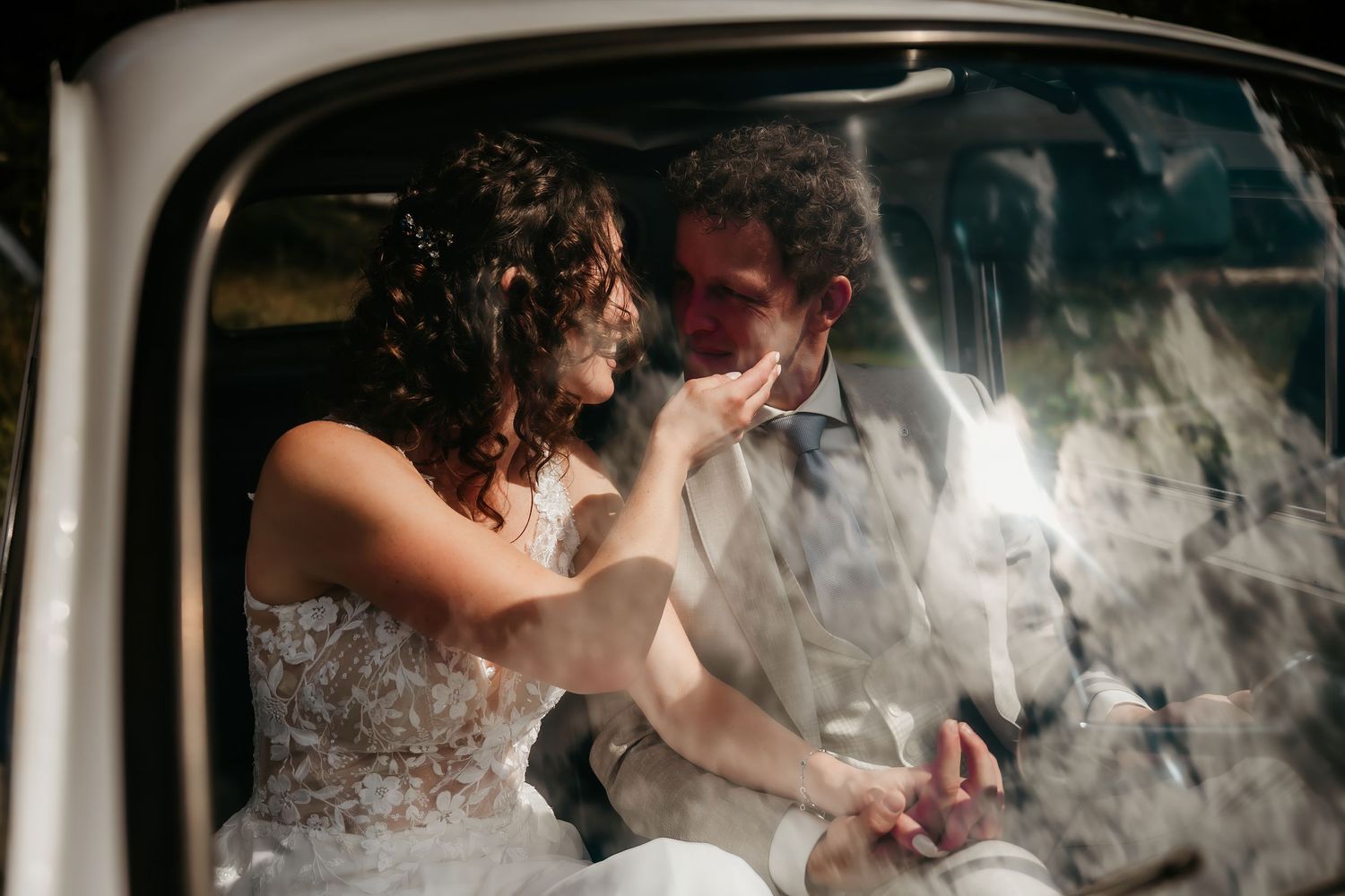 Artistic smoke effect photo series showing figures through car windows.