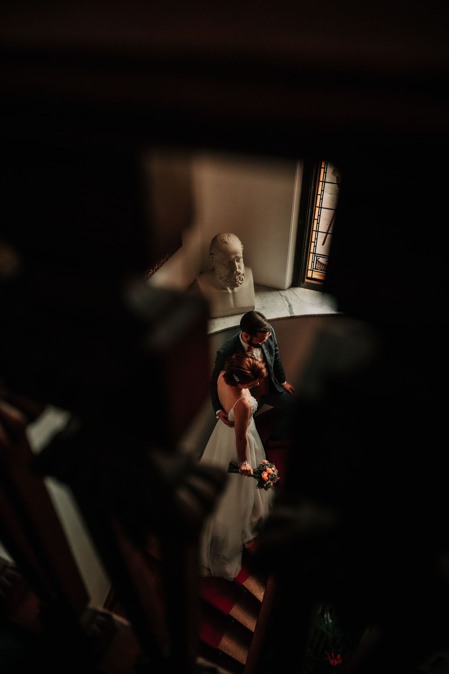 A detail shot of wedding preparations through a mirror reflection.