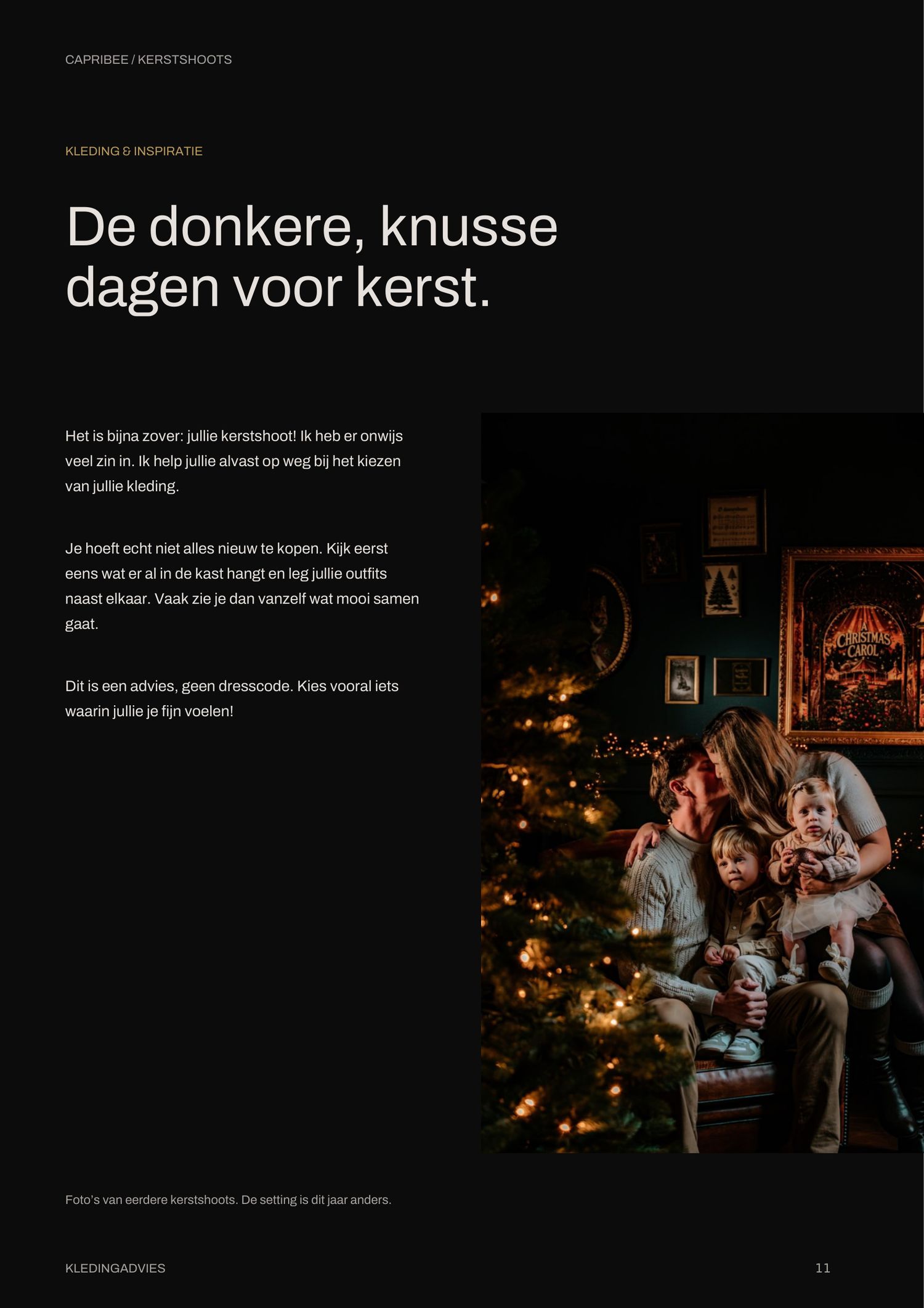 Warm, moody Christmas photoshoot of a family cuddling by a glowing, lit-up tree in a dark, cozy room.