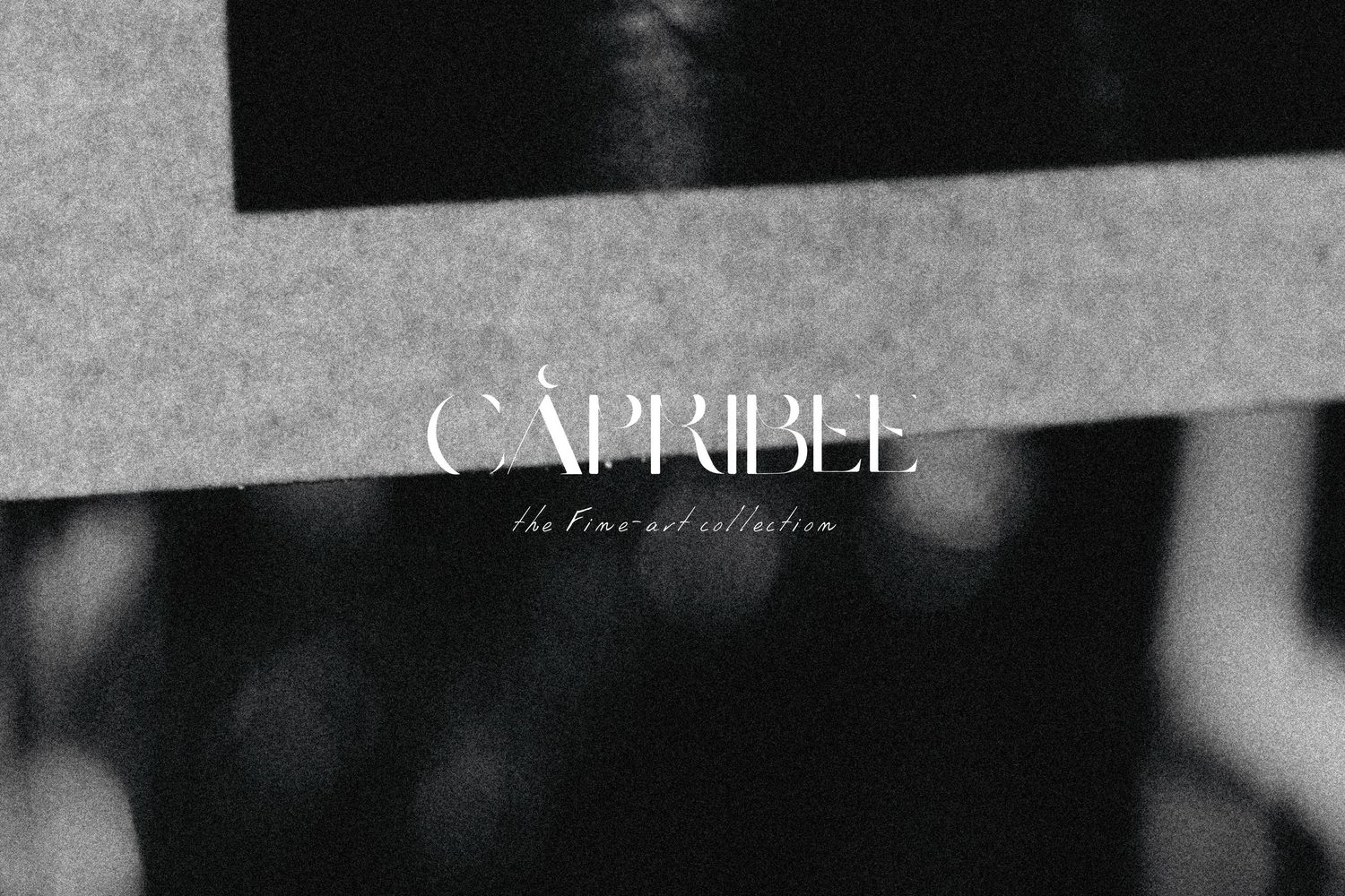 Capribee fine art collection logo displayed in elegant serif font on a dark, blurred black and white background.