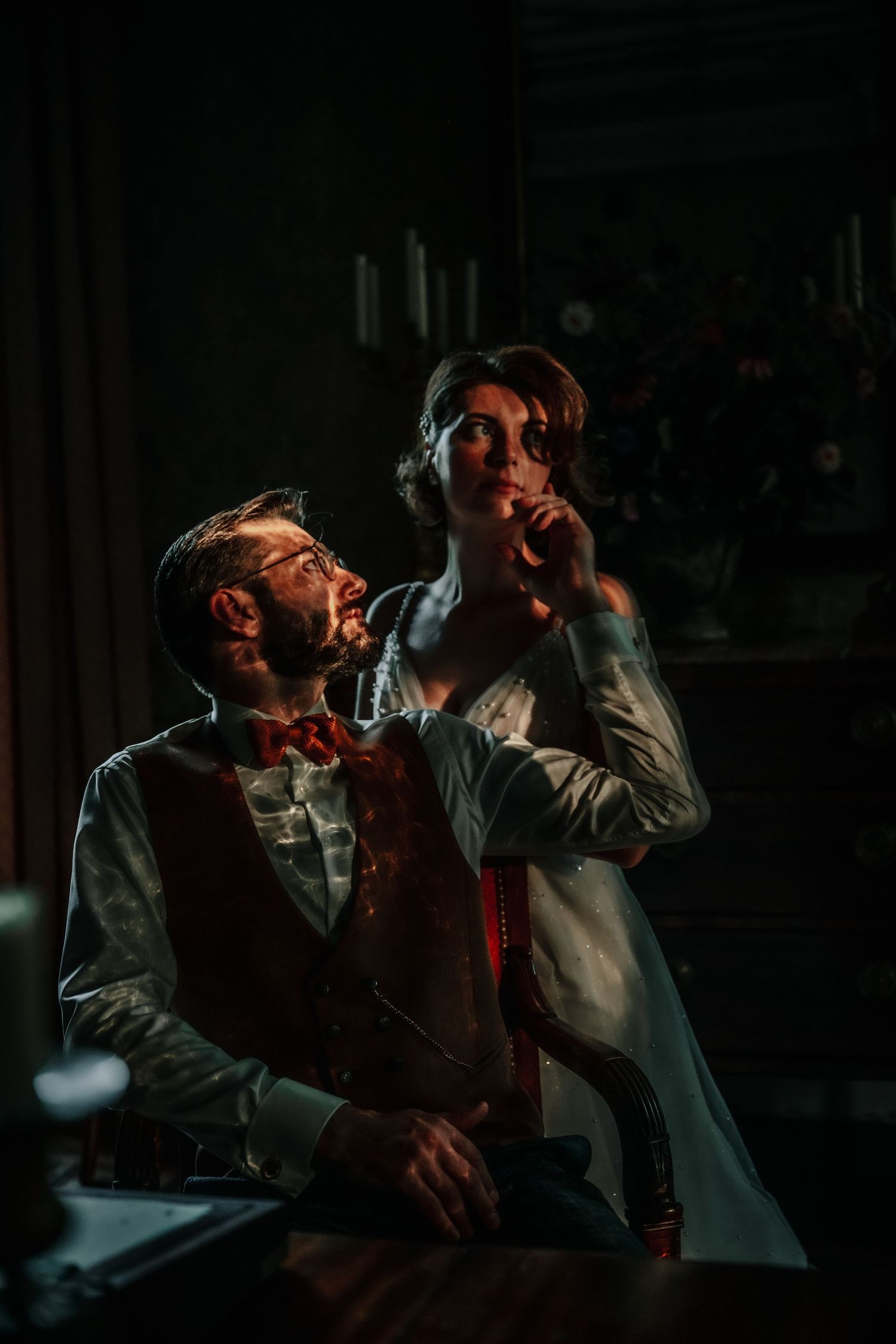 Moody nighttime portrait sequence in low light conditions.