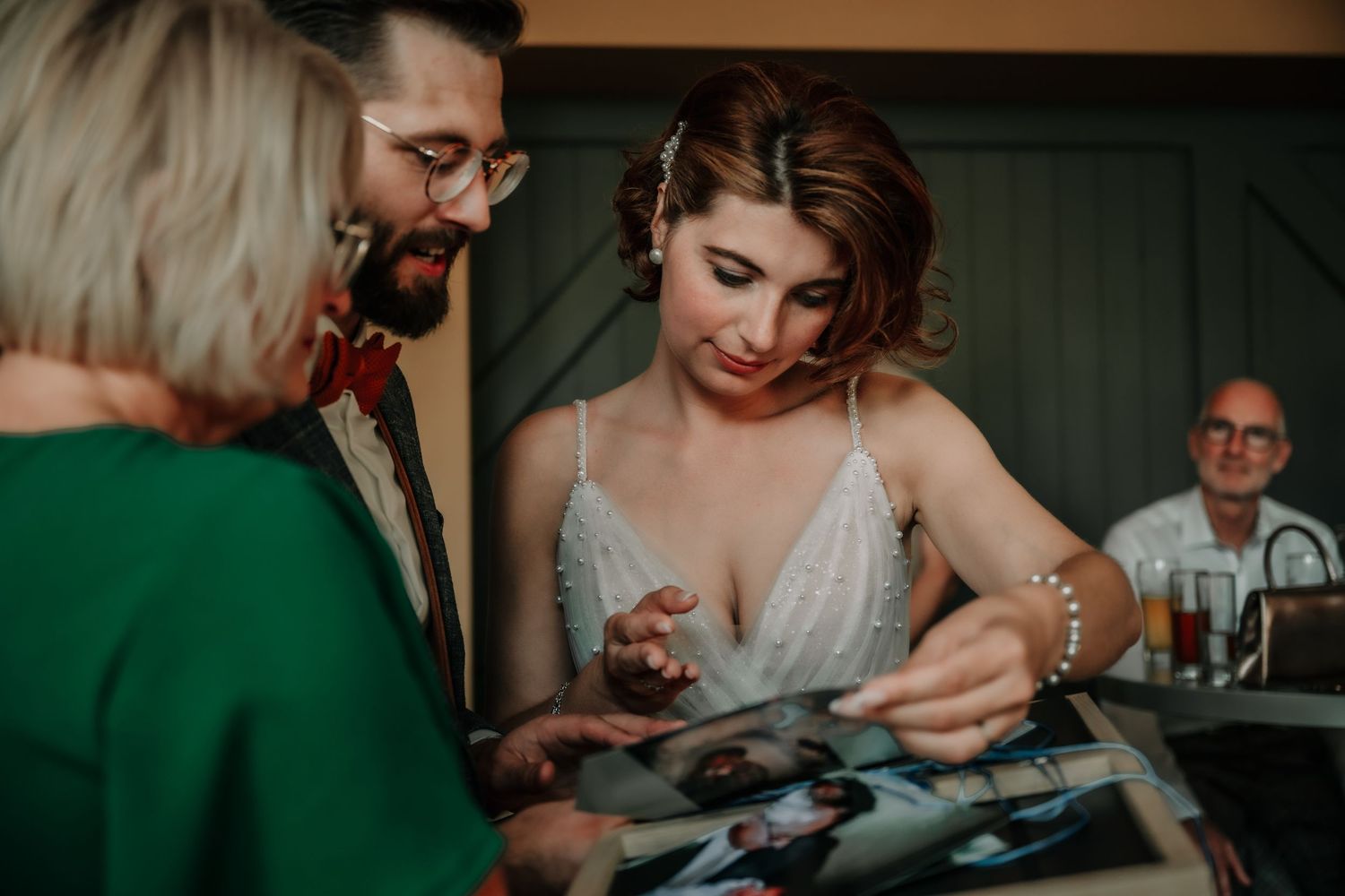 Intimate wedding moments captured in a sequence of candid close-up shots.