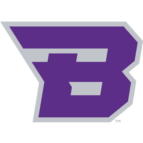 Purple and gray athletic logo featuring a bold stylized letter B for a sports team or university mascot.