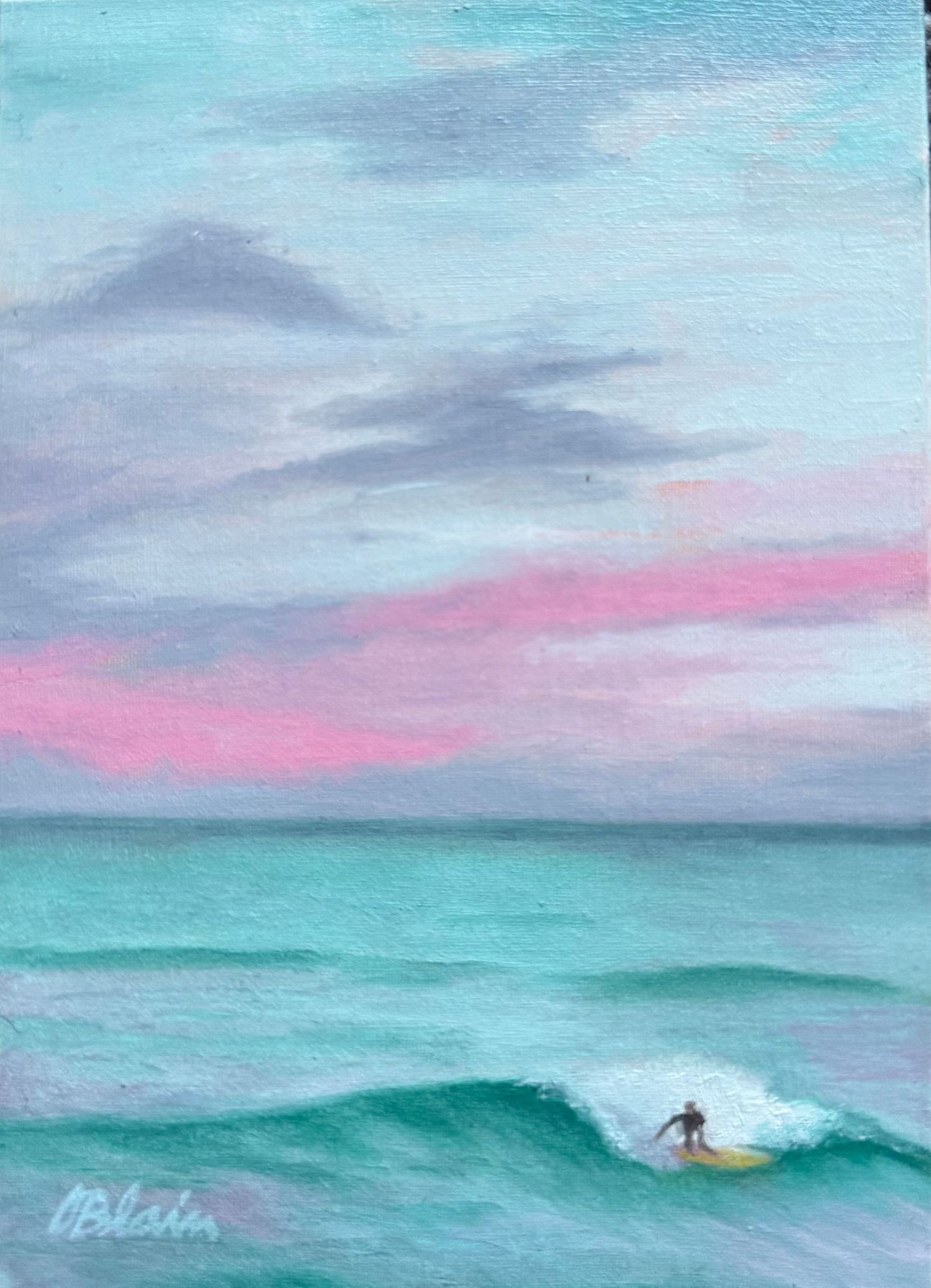 Evening Break — oil painting of a sunset sky over the ocean by coastal artist Olivia Blain