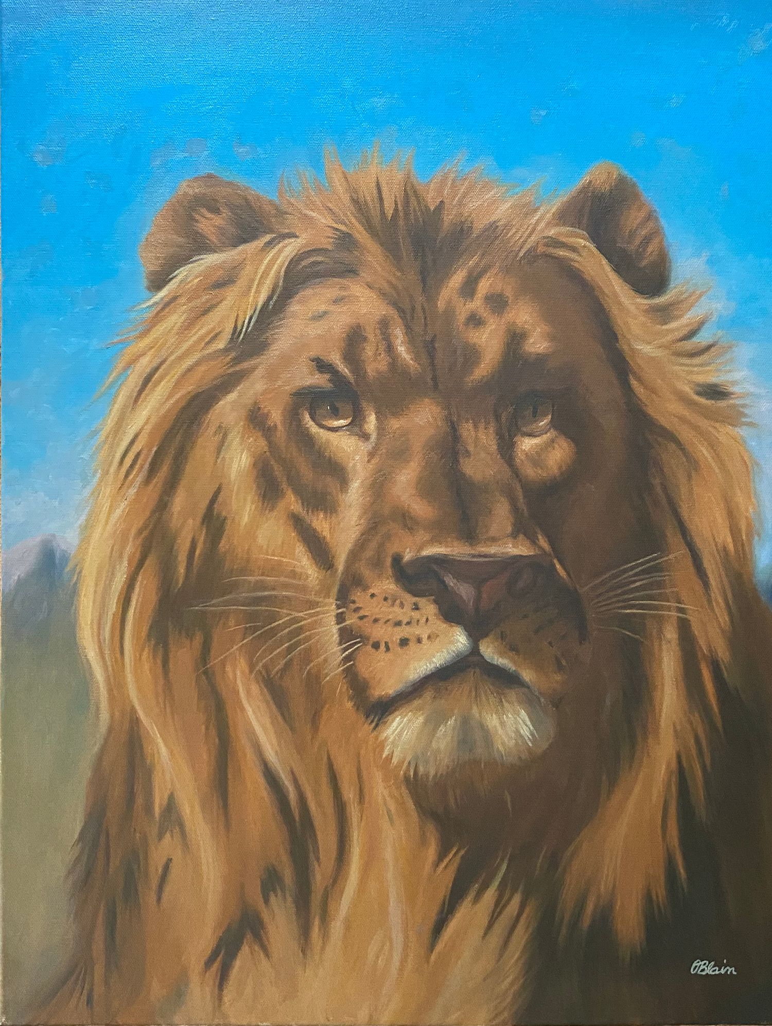 Portrait of a Lion — realist oil painting of a male lion by Olivia Blain