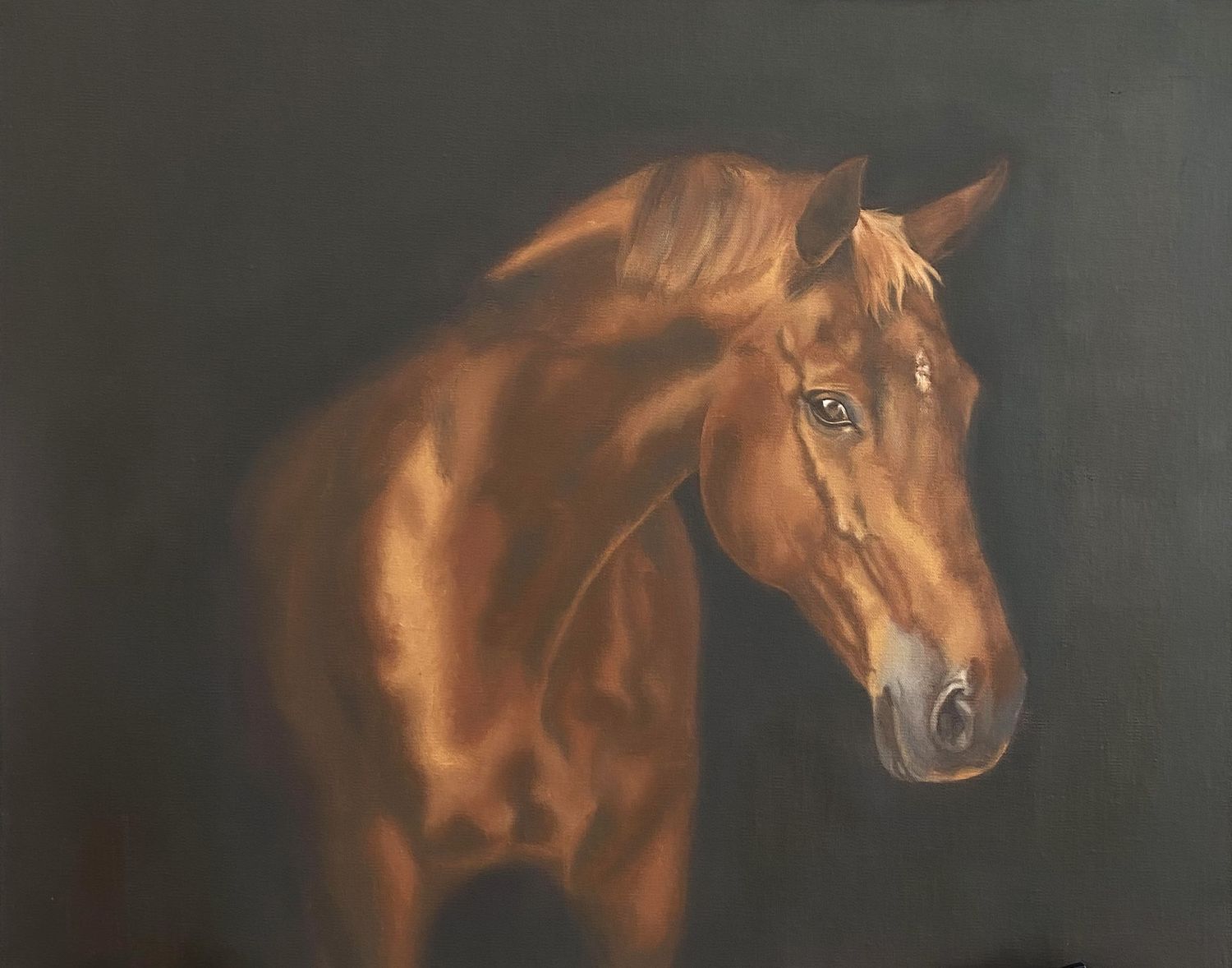 Autumn's Kiss — oil painting of a chestnut horse by equine artist Olivia Blain