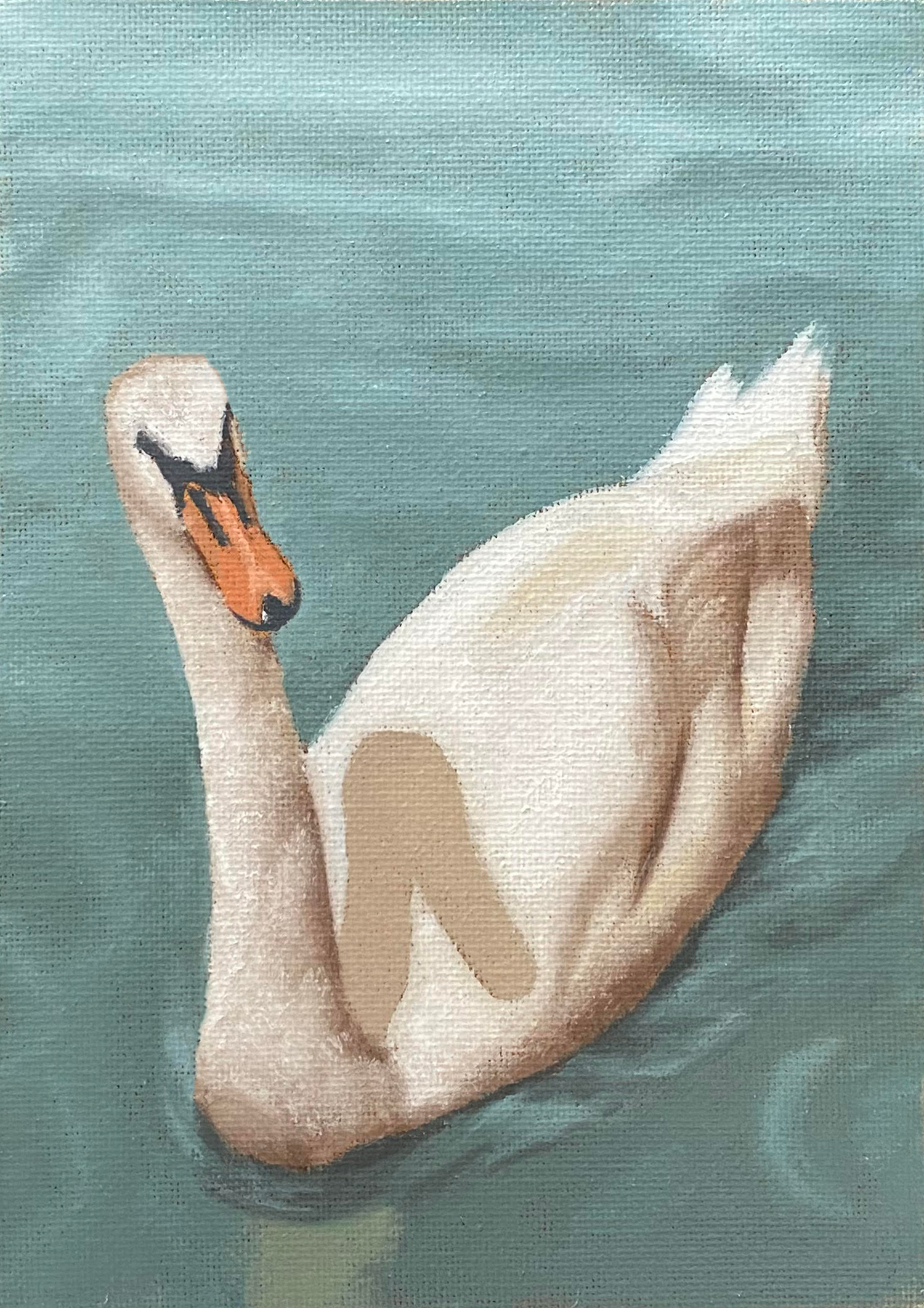 Le Bassin d'Apollon — oil painting of a white swan on the water at Versailles by Olivia Blain