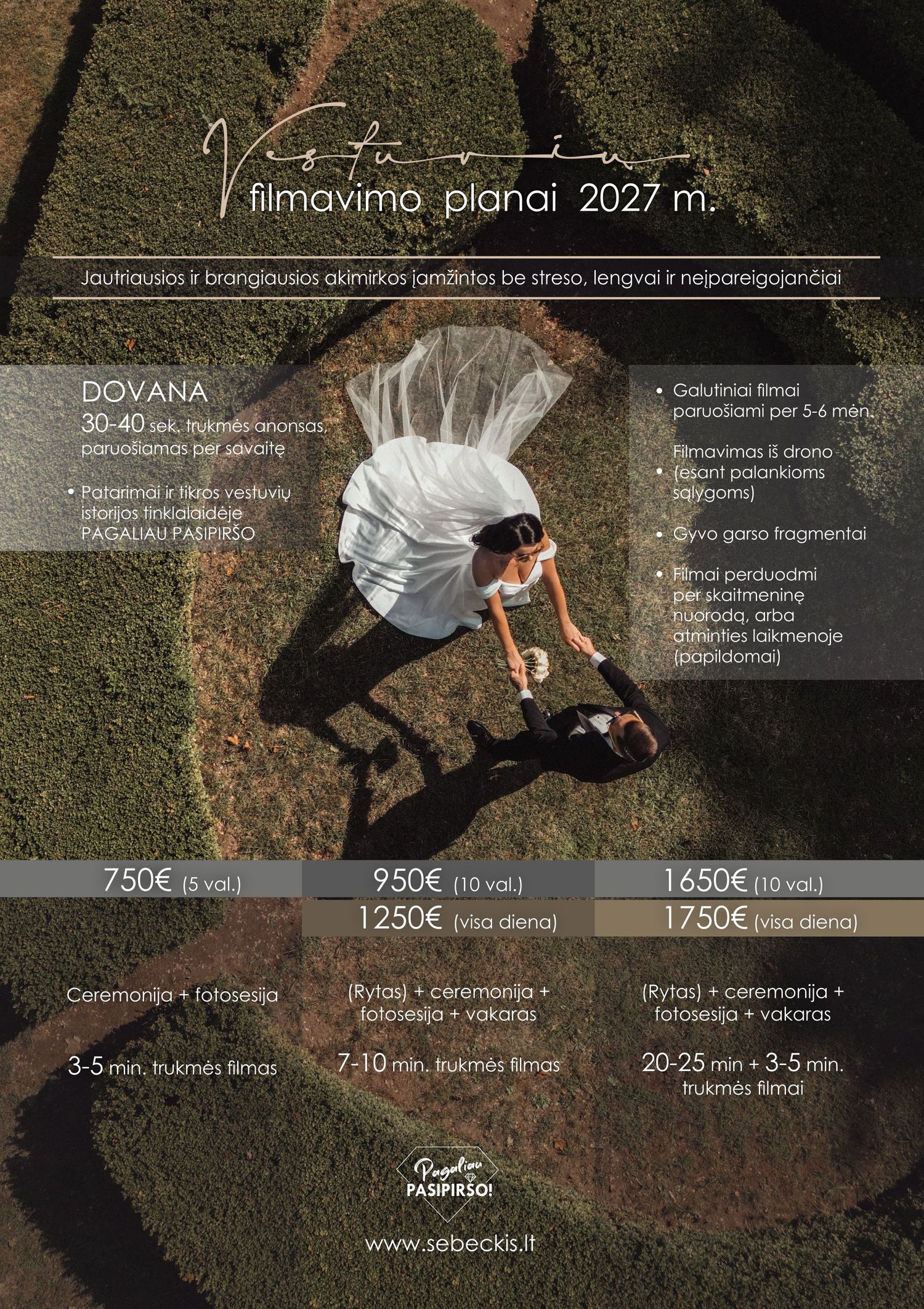 Vestuvių filmavimo pasiūlymai. Vestuvių filmavimo kainos. Geriausias kainos ir kokybės santykis.