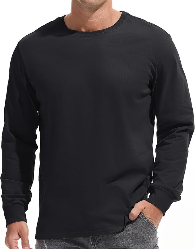 Classic black crewneck long sleeve sweatshirt with ribbed cuffs and hem.