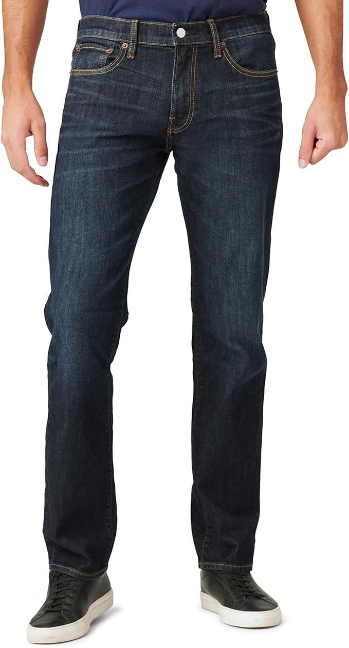 Classic dark wash straight leg men's denim jeans.