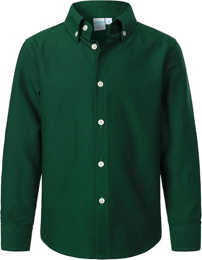 Forest green button-down oxford shirt displayed in multiple views.