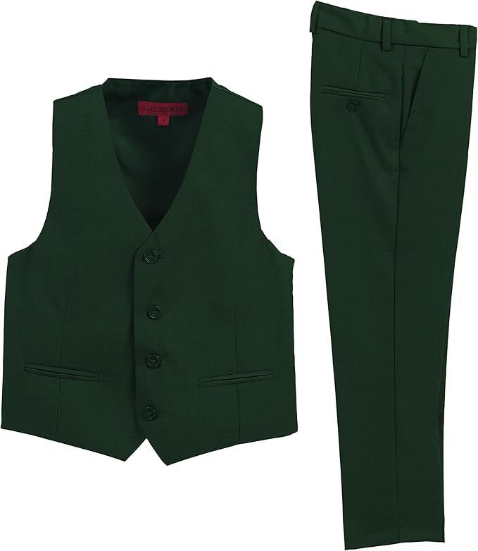 Forest green formal vest and pants set with matching fabric and professional cut.