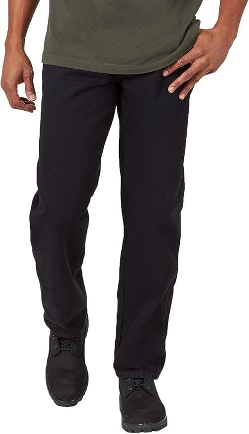 Men's straight leg black cargo pants with multiple pockets.