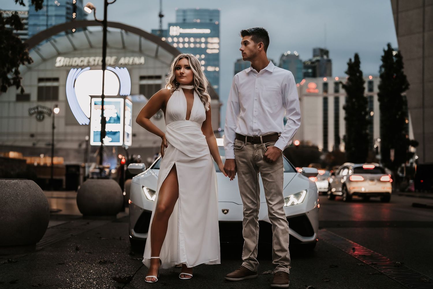 Engagement session in Downtown Nashville with Lamborghini - Nashville and 30A wedding photographers