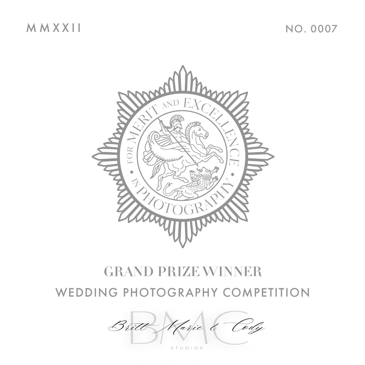 Award certificate showing a grand prize winner seal for a wedding photography competition.