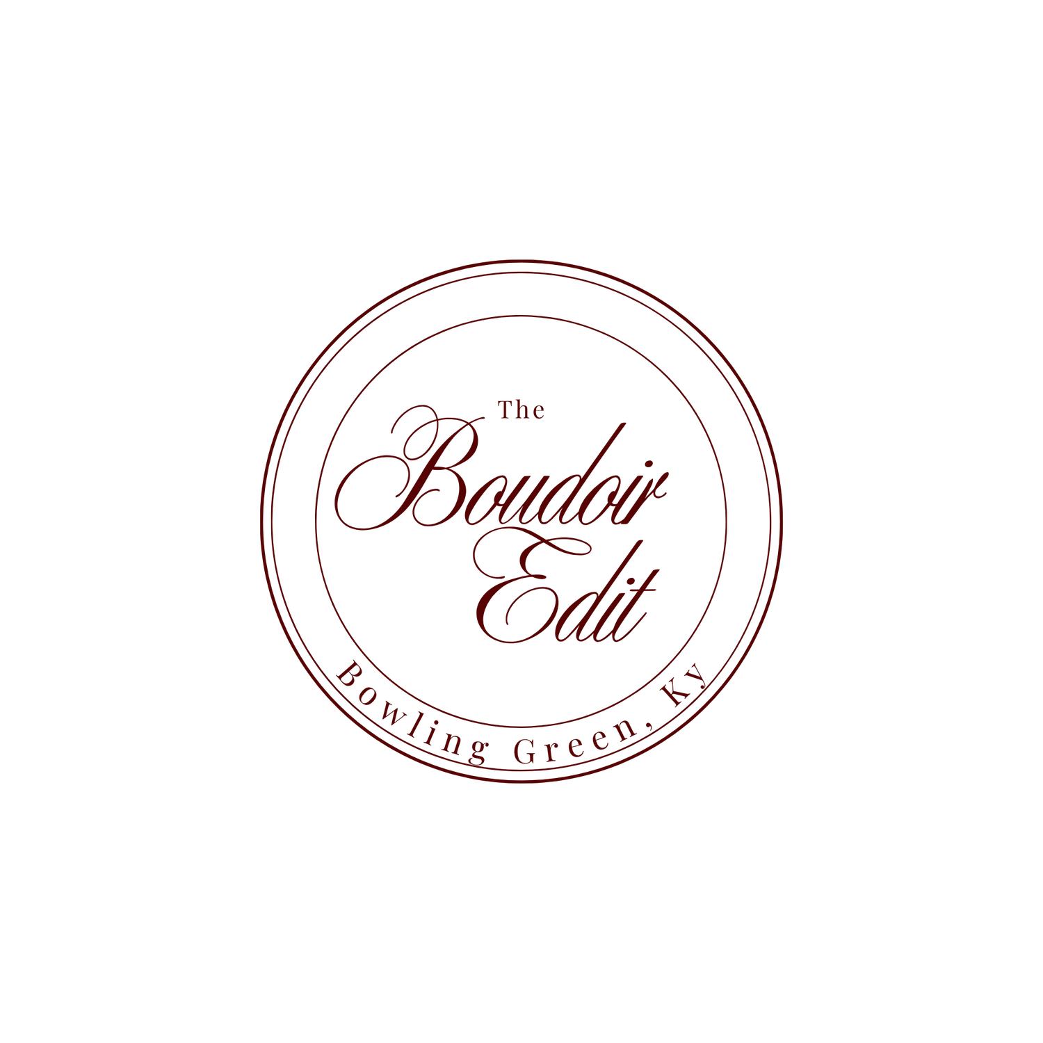 The Boudoir Edit circular logo with elegant script font, located in Bowling Green, KY.