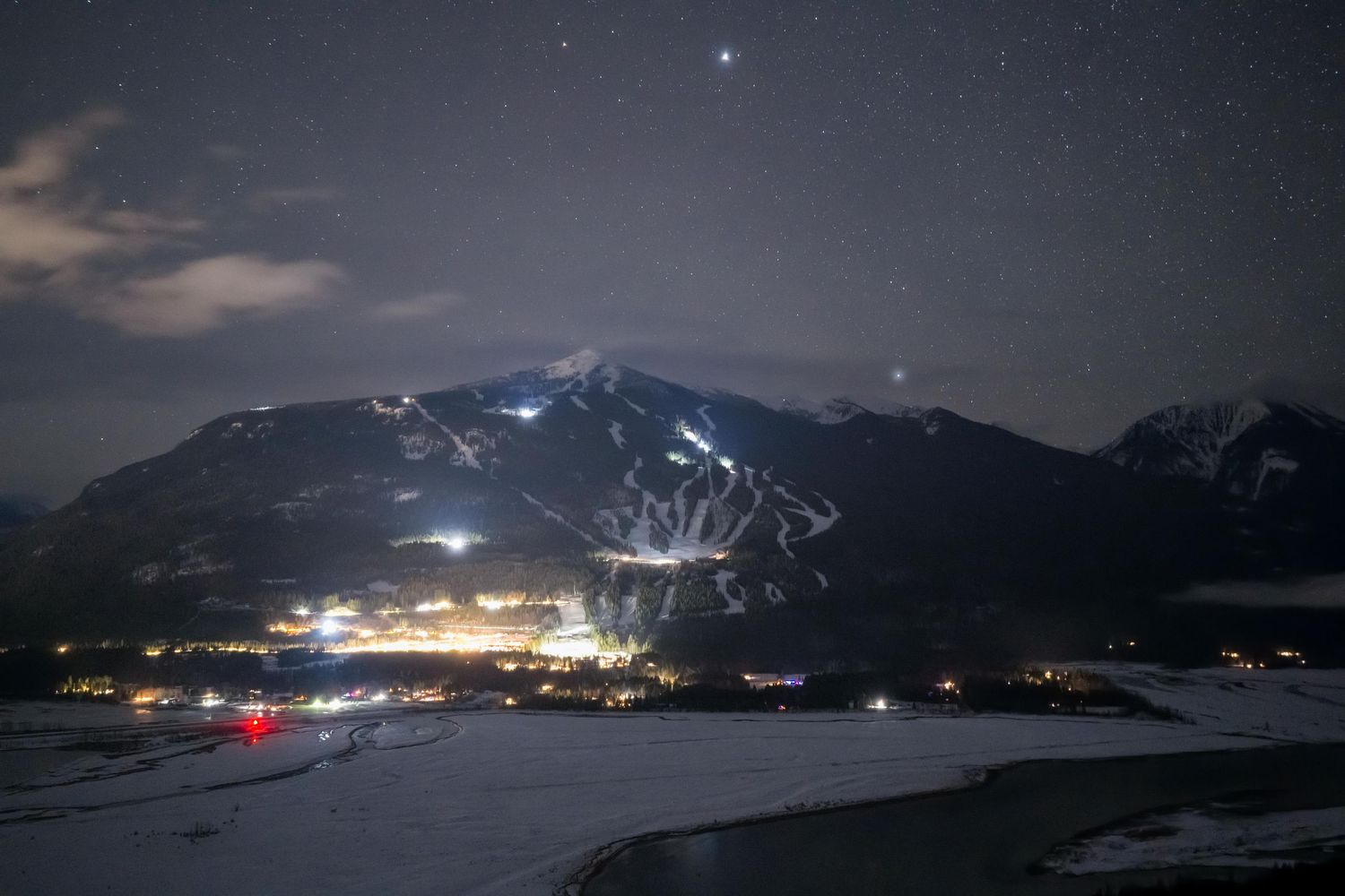 Revelstoke Mountain Resort Winter Night Drone photography Revelstoke videography services, professional video production, cinematic business