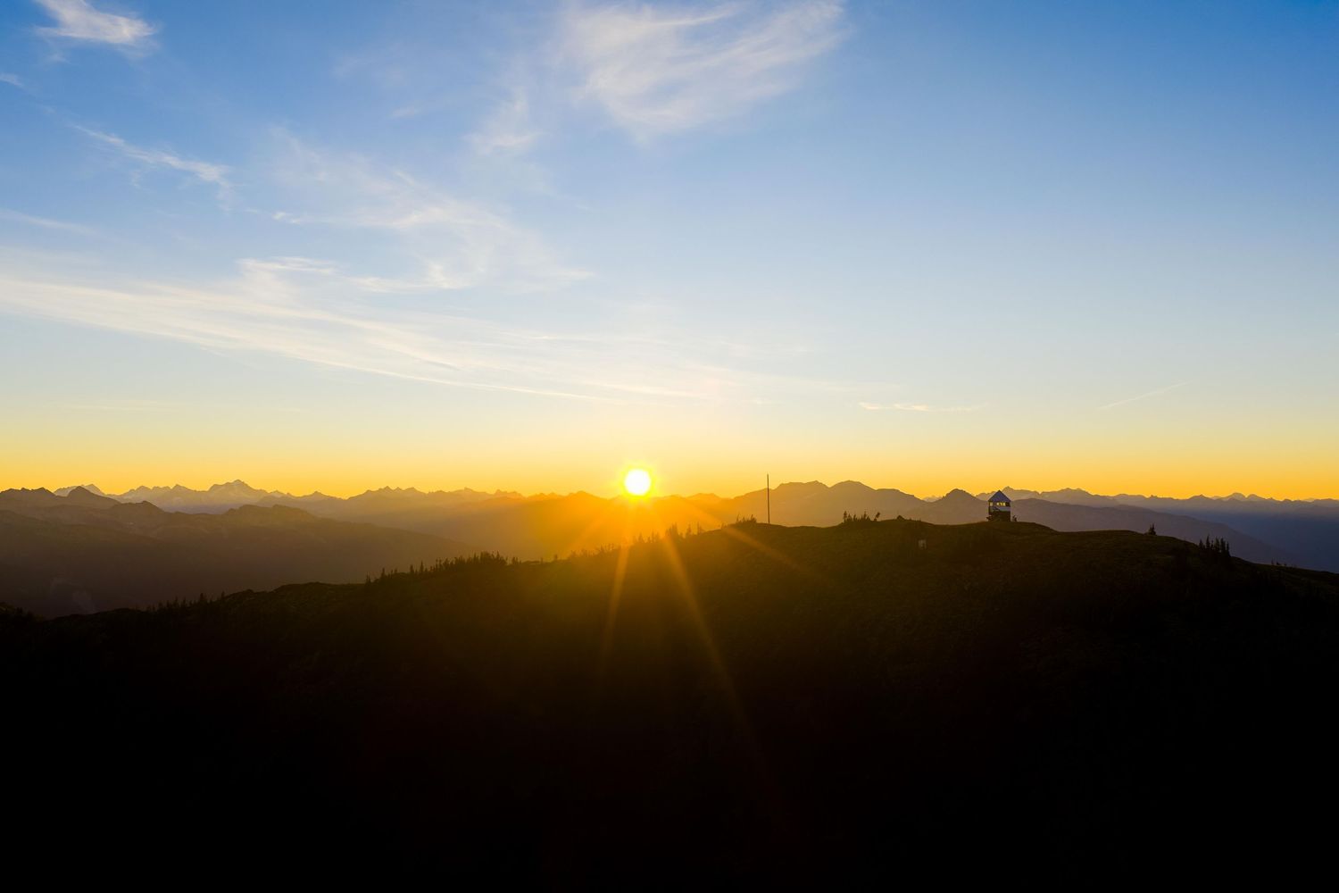 Sunrise drone footage over alpine ridgeline in Western Canada for tourism marketing Revelstoke videography services, professional video prod