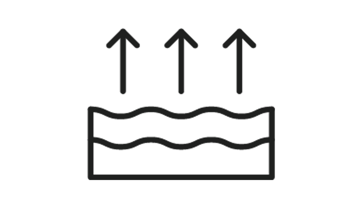 black and white figural line drawing skincare icon showing skin layers with water evaporation