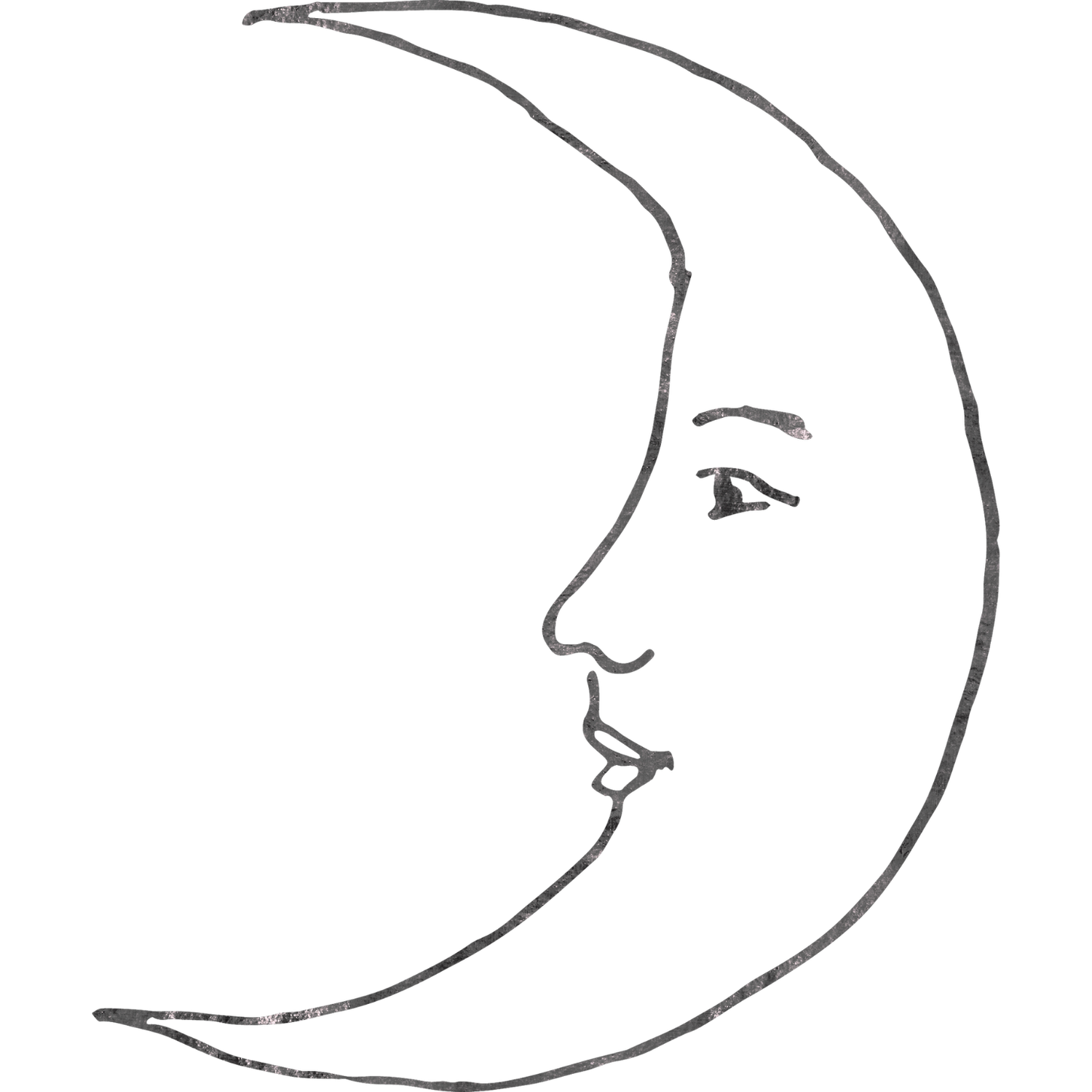 Delicate pencil sketch of a crescent moon featuring a gentle human face in profile.