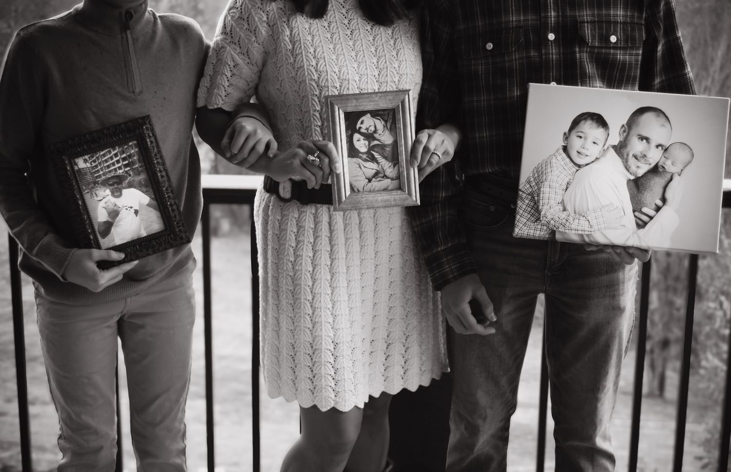 A series of black and white photographs showing people posing in casual settings displayed in a filmstrip style layout.