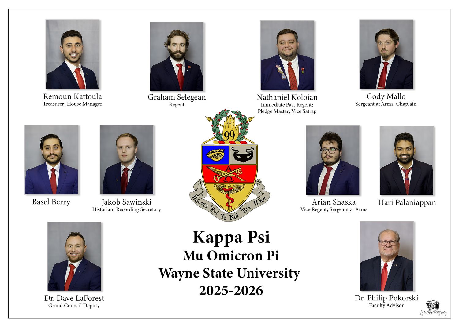 Kappa Psi Mu Omicron Pi fraternity composite photo featuring members of Wayne State University chapter for 2025-2026.