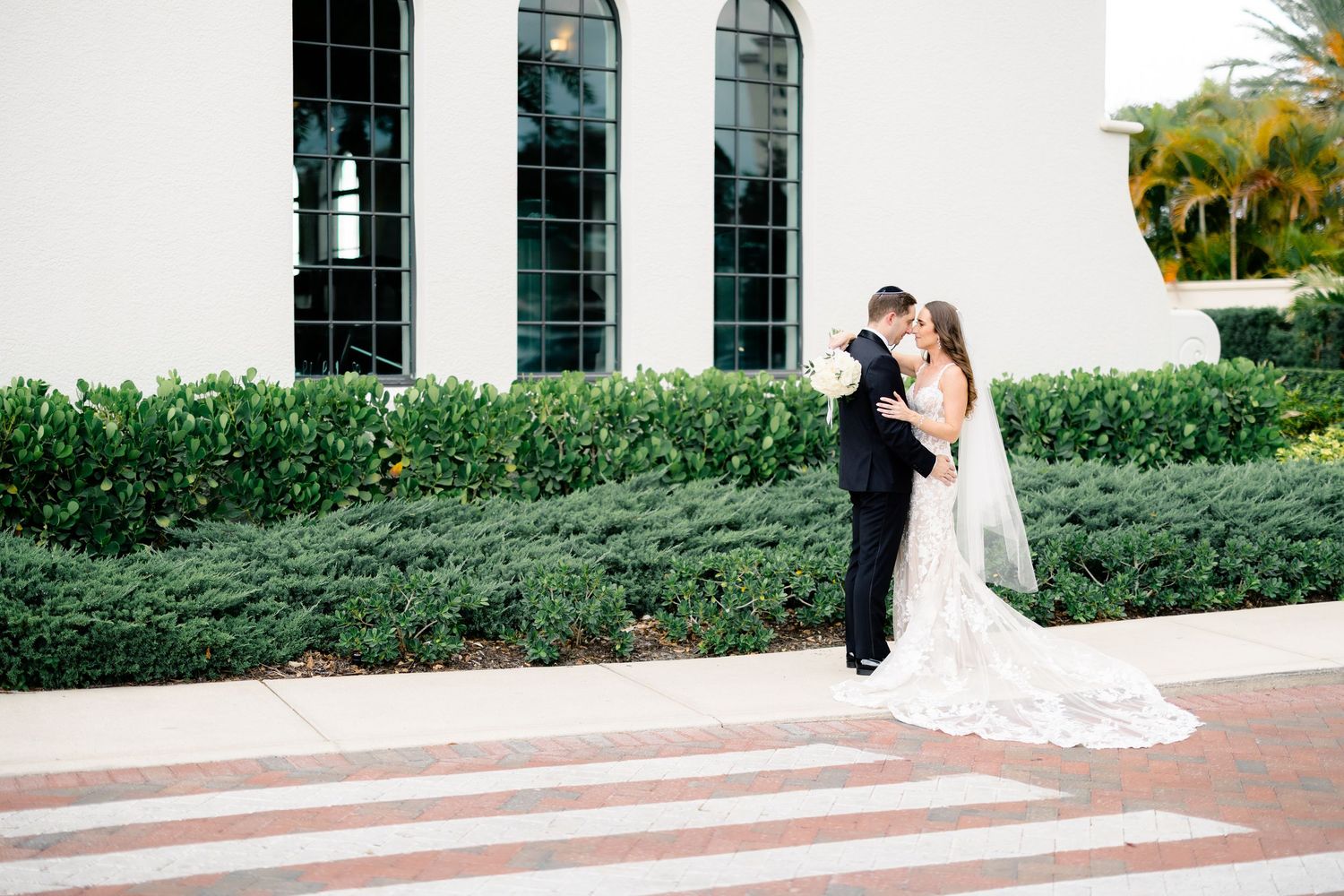 Elegant Tampa Bay wedding photography of bride and groom outside the Tampa Yacht Club