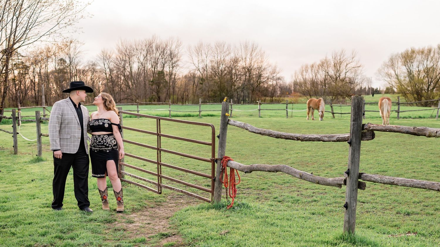 A row of five photos showing a horse therapy session in progress at an outdoor ranch with wooden fencing.