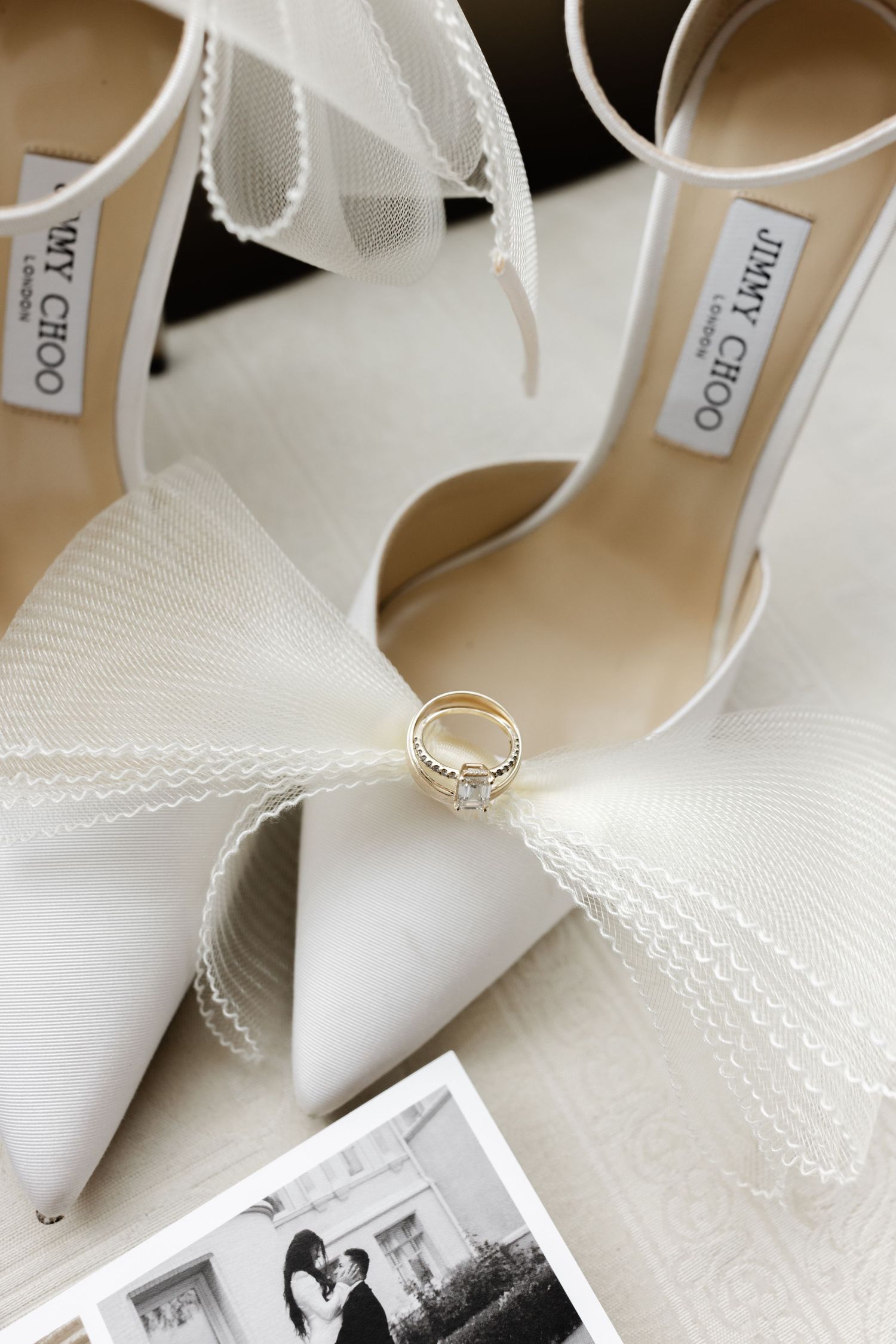 Wedding bands on Jimmy Choo heels, wedding details