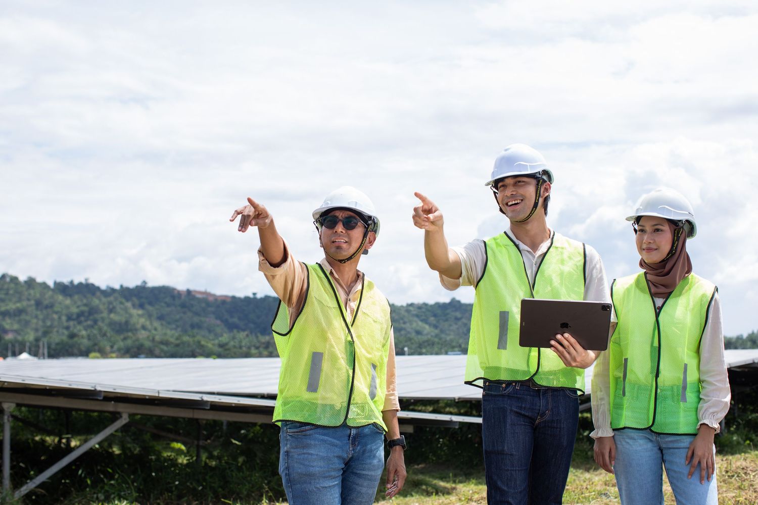 Solar industry engineer working on site