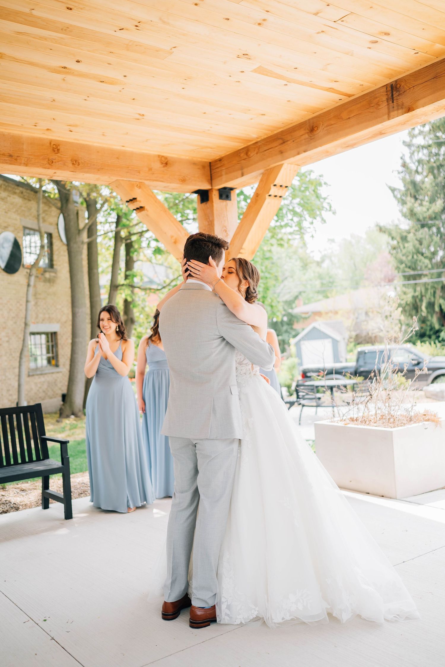 Bride and groom experiencing first look in St. Jacob's Ontario