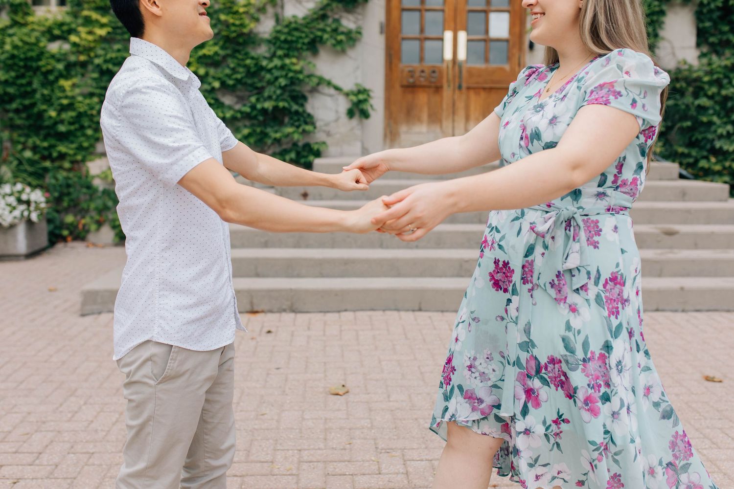 close up shot of hands during engagement session in london ontario