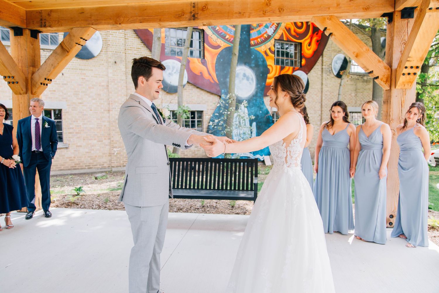 Bride and groom experiencing first look in St. Jacob's Ontario