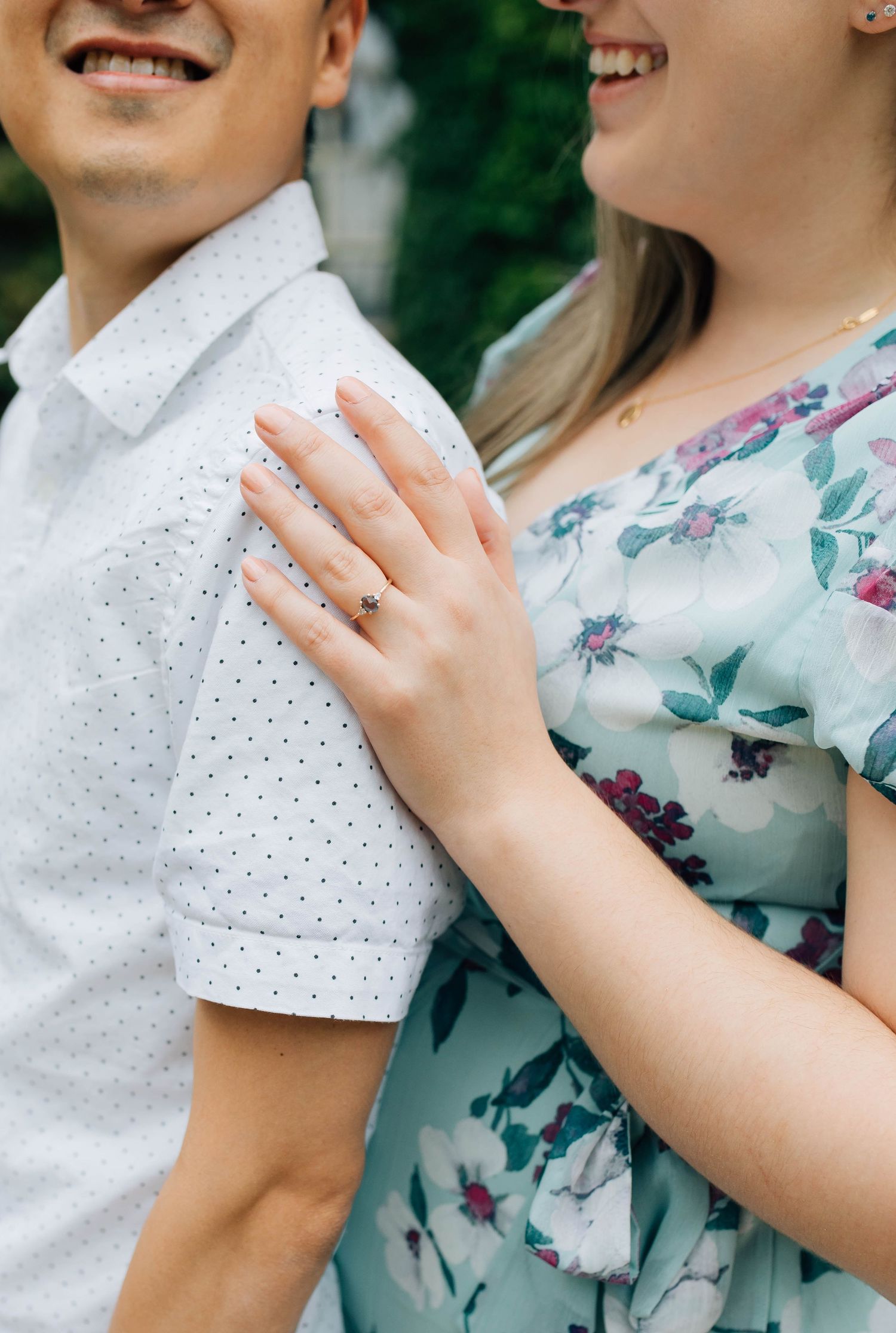 close up shot of engagement ring on an engaged couple in london ontario