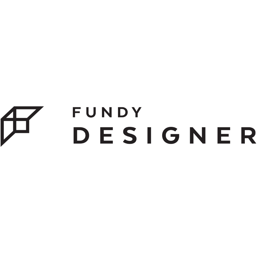 Minimalist black and white logos for Fundy and Designer brands with sleek geometric shapes.