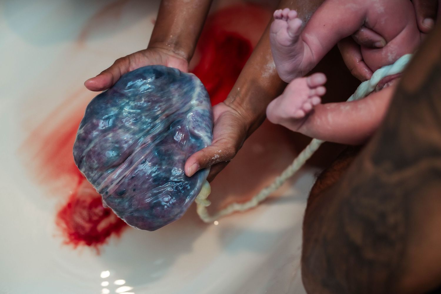 placenta and baby feet