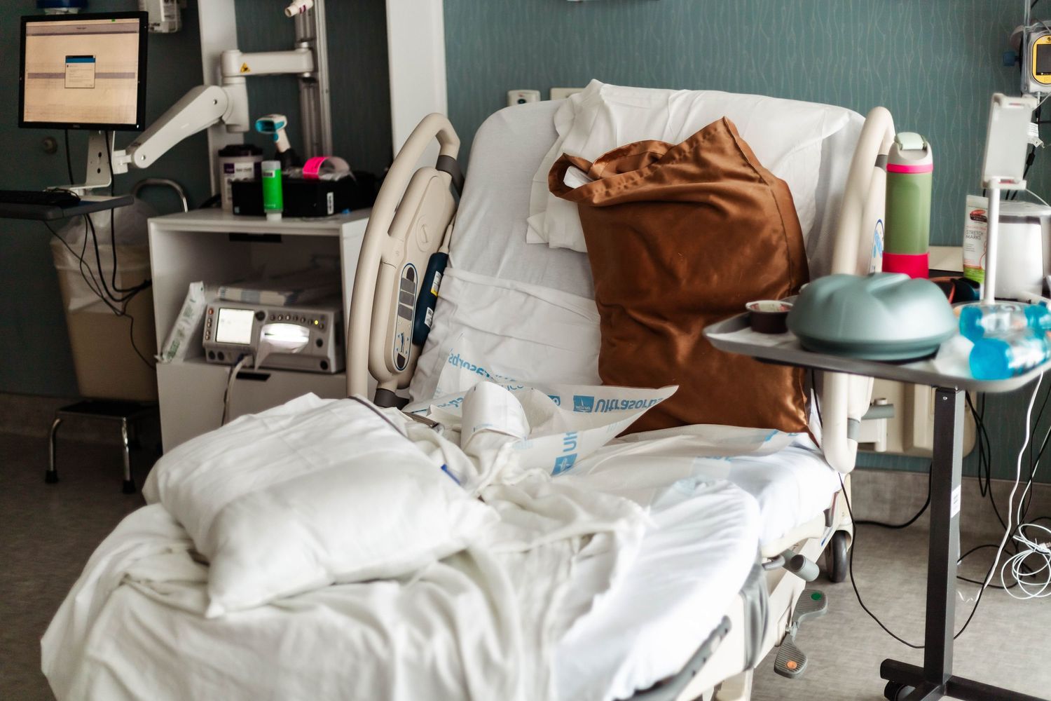 Empty labor bed.
