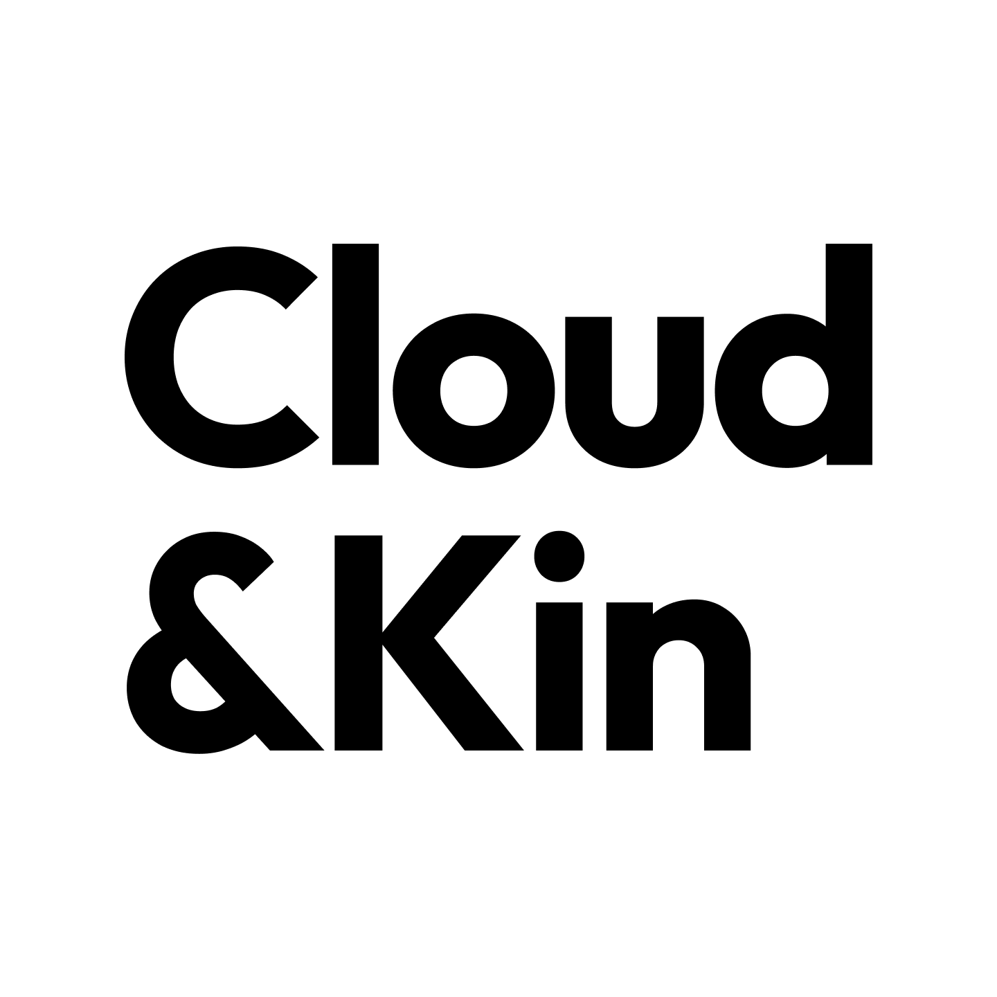 Black and white logo design featuring the text 'Cloud & Kin' in bold modern typography.