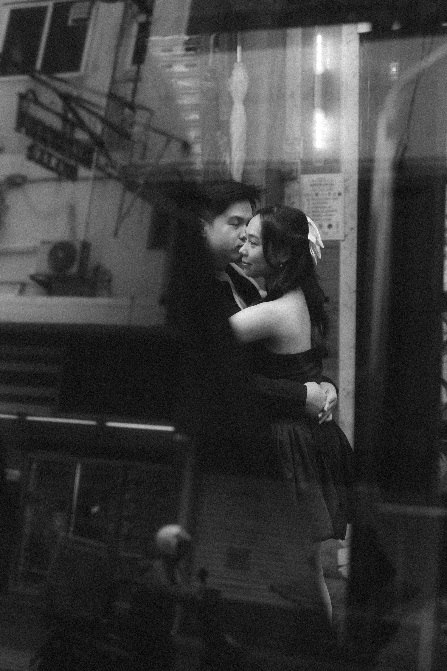 Black and white photo sequence showing a couple. Couple Photoshoot in Hong Kong