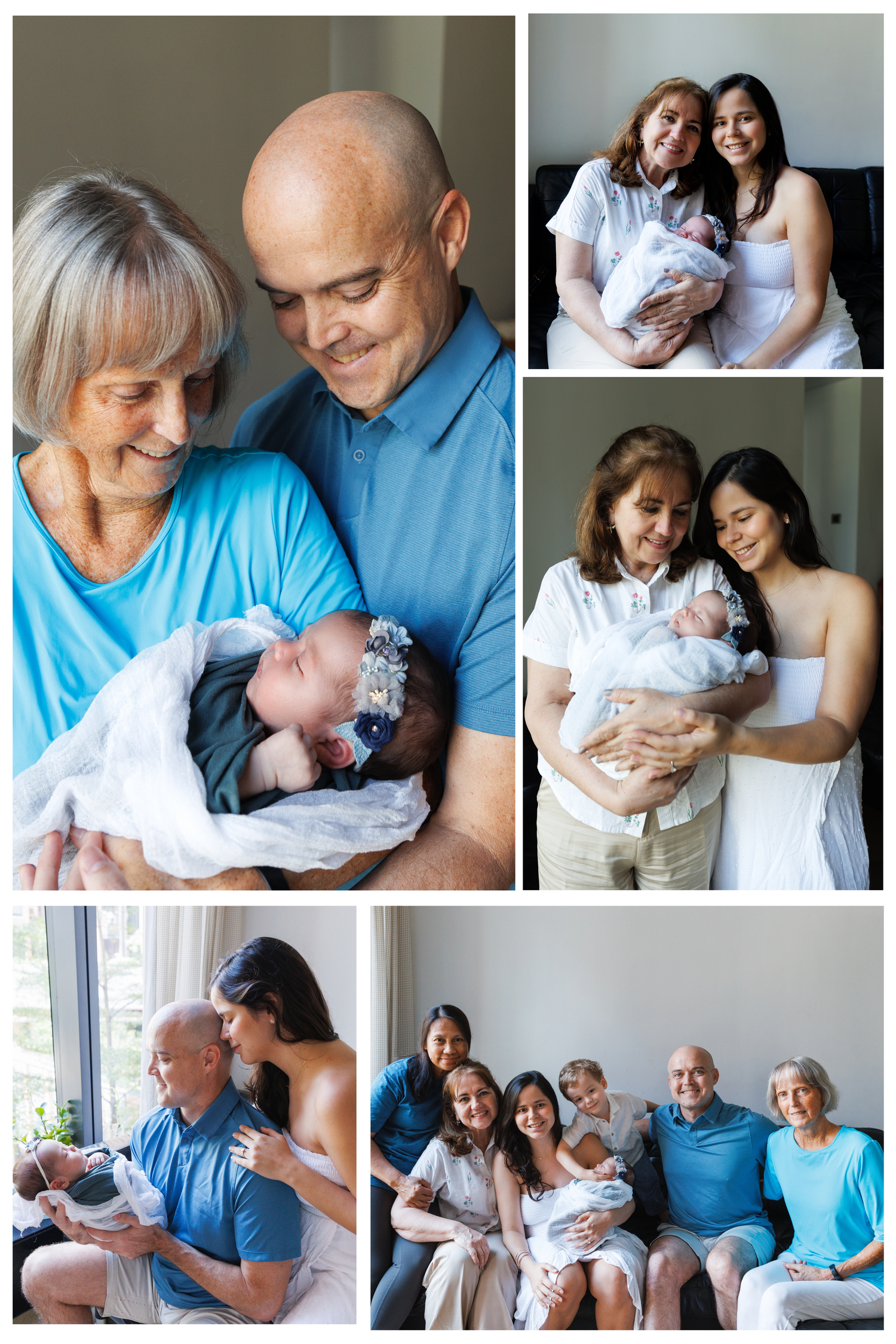 A collection of tender family moments showing bonds between generations through intimate portrait photographs. Newborn Photographer in Hong