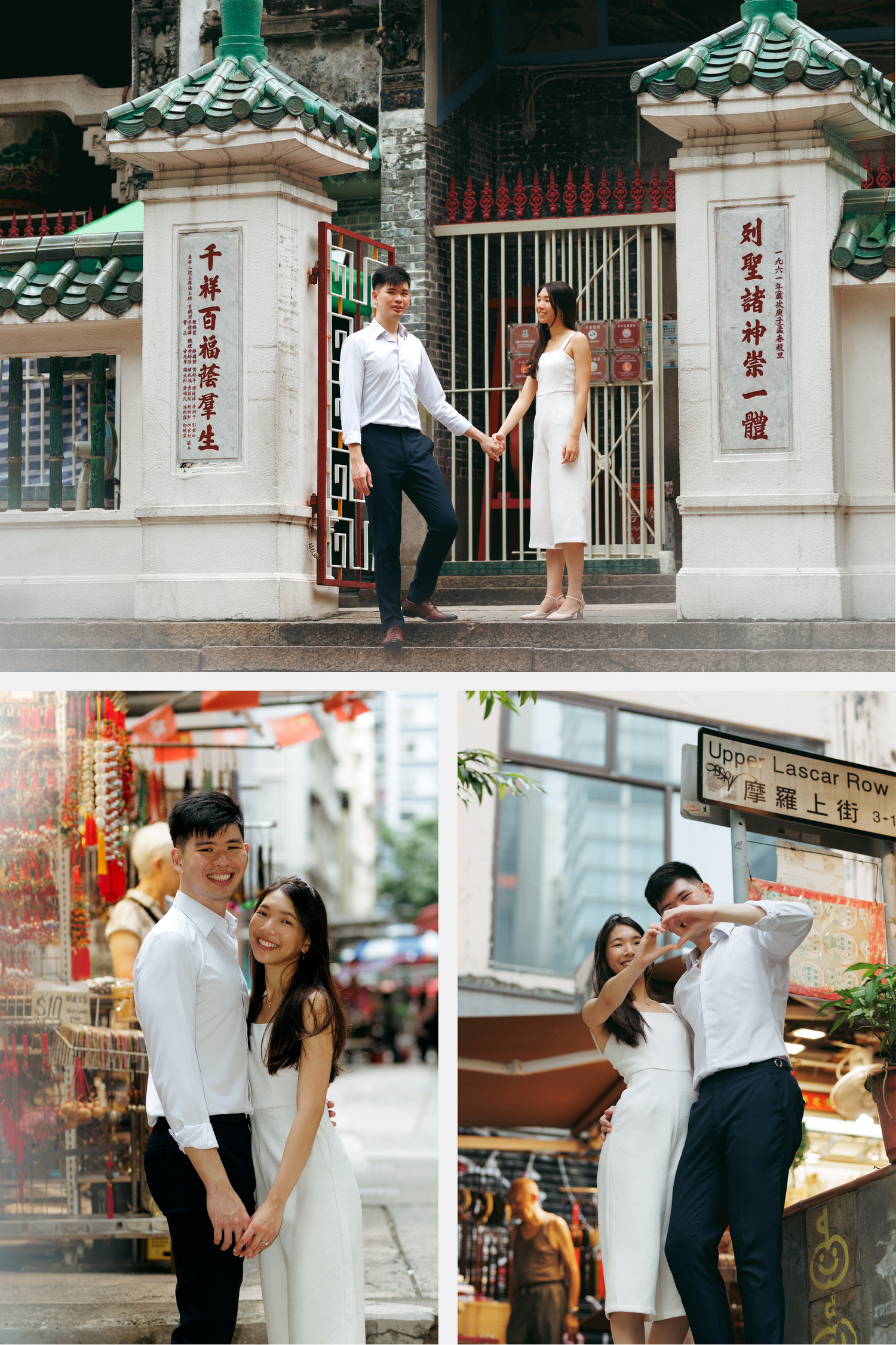 couple share intimate poses and romantic moments at a Chinese temple and city streets in Hong Kong. Couple Photoshoot in Hong Kong
