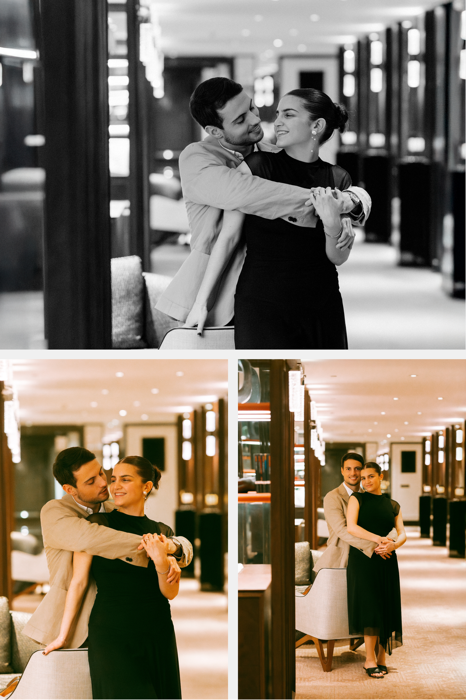 Romantic couple sharing an intimate moment in Rosewood Hong Kong. Pre Wedding in Hong Kong. Surprise proposal in Hong Kong